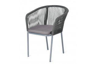 MR1001097 стул барный из роупа, каркас из стали серый муар, роуп серый 15мм, ткань темно-серая
